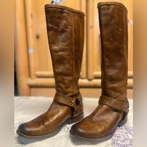 Frye Womens Phillip Harness 76850 distressed Brown Riding Moto Boots Size 7B